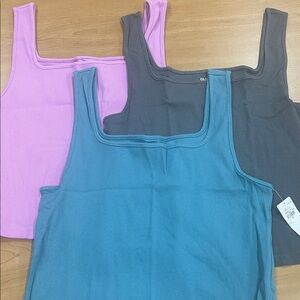 Old Navy Women's Ribbed Tank Tops - Teal, Lavender, Charcoal cropped